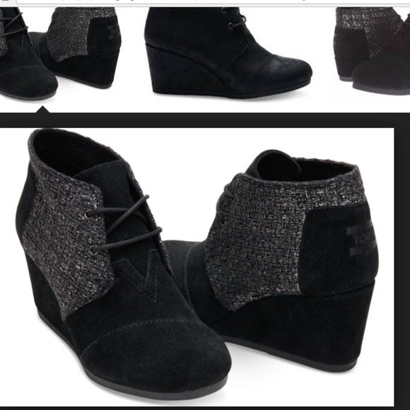 toms black suede wedge booties